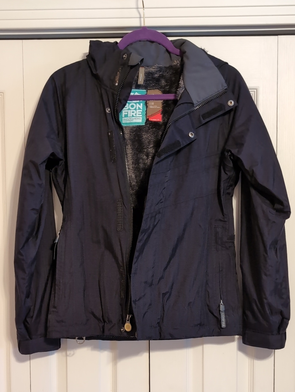 Women's Black Hooded Ski Jacket with Fur-Lined Interior